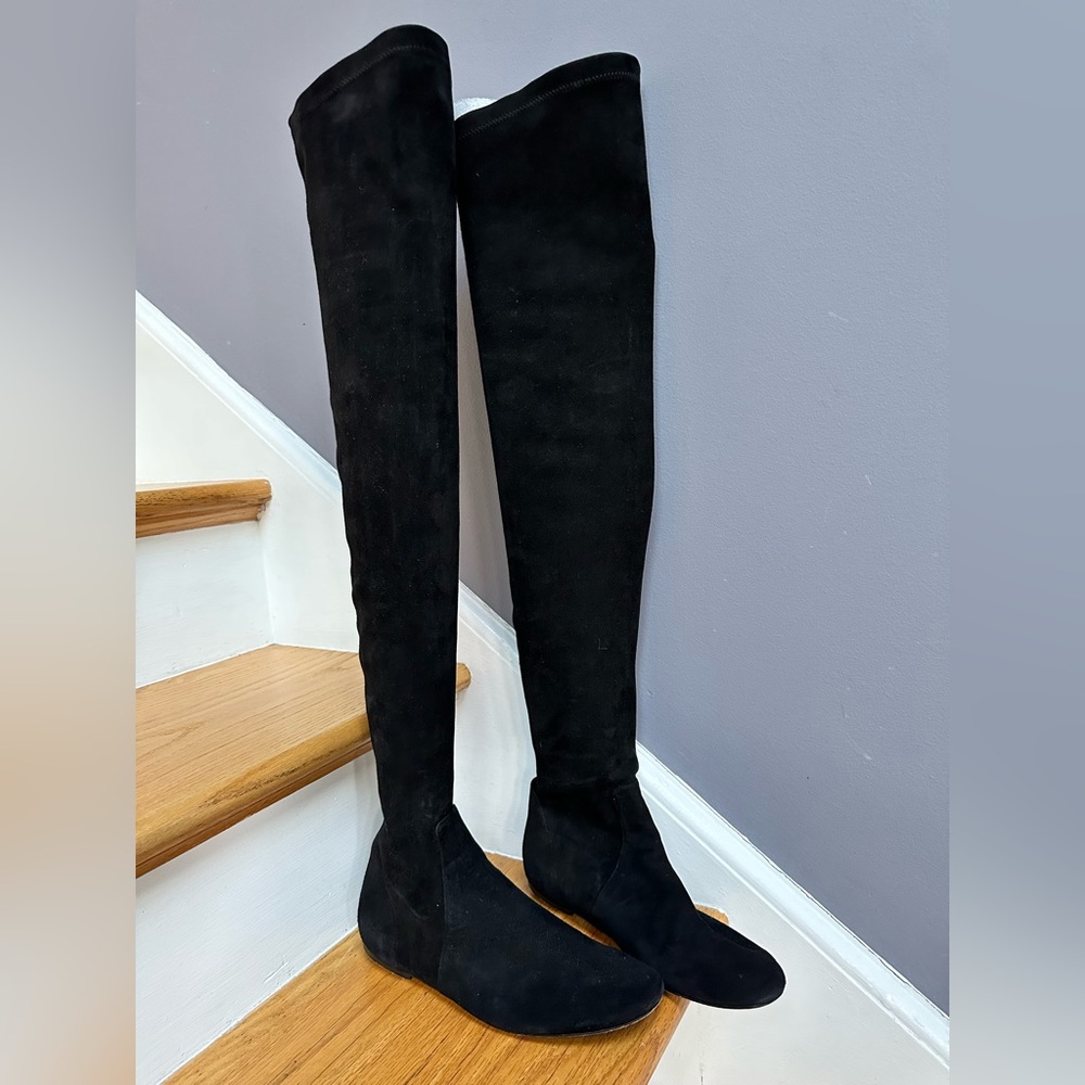 Isabel Marant Black Genuine Suave Leather Above Knee Thigh High Boots size EU 40